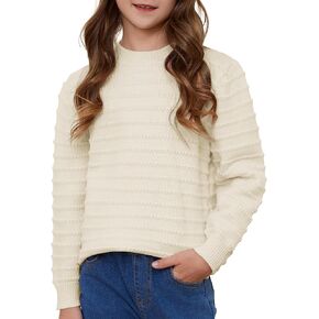 Sweaters for Girls Ribbed Knit Textured Long Sleeve Crew Neck Soft Chunky Pullover Sweater Solid Tops 4-12 Years