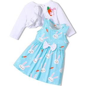Toddler Girls Easter Day Dress and Cardigan Set Little Girls 2-Piece Easter Day Outfits Set