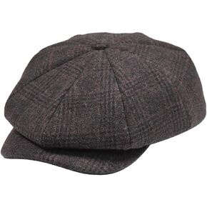 Men's 8 Piece Wool Blend Newsboy Flat Cap Herringbone Checker in Classic