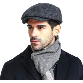 Men's 8 Piece Wool Blend Newsboy Flat Cap Herringbone Checker in Classic