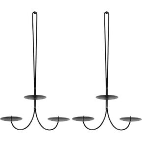 Wall Candle Holder Wall Candle Sconces Set of 2, Black Wall Candle Stick Holder Scones for Wall Decor, Hanging Metal Candle Holders for Living Room, Farmhouse, Fireplace, Wedding, 15.7"×5"×3"