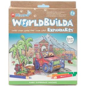 jR. WorldBuilda ExpandaBits, Salty The SUV - Die Cut Shapes, Characters + Stickers + 4 Color Pencils - Color + Build + Play - Motor Skills, Creative Play - FSC Certified - Ages 3+