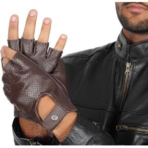 URBAN BUCK Motorcycle Leather Gloves for Men - Mens Fingerless Deerskin Sport Driving Brown Glove