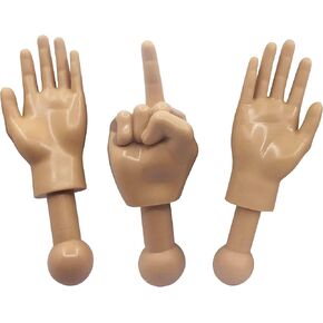 Tiny Hands 4.5-Inch Novelty Toys | Tan Left and Right + Middle Finger Hand | Plastic Puppets with Holding Sticks | Funny Gag Gifts, Figures for Imaginative Playtime