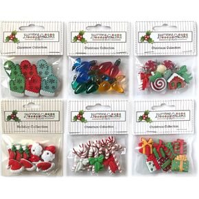 Buttons Galore 50+ Assorted Christmas Buttons for Sewing & Crafts - Set of 6 Button Packs - Candy Canes, Santa, Lights & More