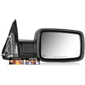 Passenger Side Mirror for 2009-2018 Ram 1500 2010-2018 Ram 2500 3500 2019-2023 1500 Classic Ram Tow Mirror Power Heated Turn Signal Puddle Light Manual Folding-Right
