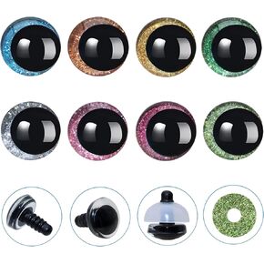 32Pcs 3D Glitter Safety Eyes and Washers for Amigurumi Crochet - Thalinfayi 25mm 8Colors Large Strabismus Safety Eyes Crochet Amigurumi Eyes for Amigurumi, Crafts, Crochet Doll DIY Making Supplies