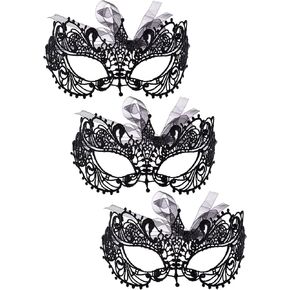 3 Pieces Women Masquerade Mask, Classic Vintage Venetian Mask Half Face Mask for Ball Party/Halloween
