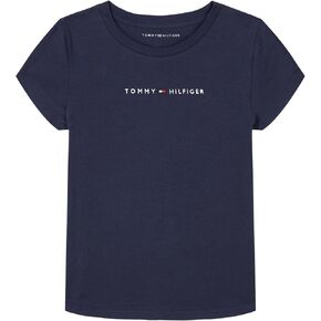 Tommy Hilfiger Girl's Short Sleeve T-shirt With Flag Logo, Cotton Blend Tee With Tagless Interior