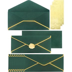 Business Envelopes with V-Flap,Gold Border 30 Pack #10 Envelopes Made of 150gsm Paper, Standard Envelopes with Gold Stickers for Office, Checks, Letter Mailing,9.45 x 4.13 Inches (Christmas Green)