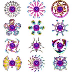 12 Pack Alloy Metal Fidget Spinners, Durable Office Desk Sensory Toys for Stress Relief & Anxiety, Cool Fidget Spinners Bulk, Cool Gadget Easter Egg Filler Stuffer, Fidget Toy Gift for Kids Adults