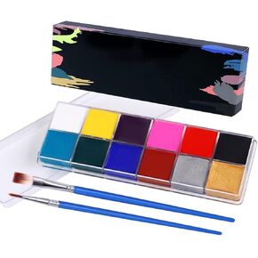 Face Paint 12 Color, Halloween Face Body Painting Set with Brushes, Safe & Non-Toxic, for Birthday Christmas Halloween Makeup Party (12 Color)