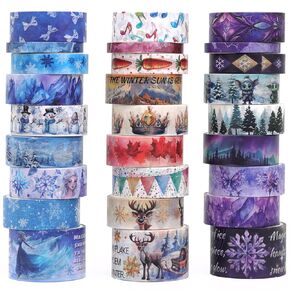 Christmas Washi Tape Set - 27 Rolls 4 Size Decorative Tape with Snowflake Winter Washi Tapes for Journaling, Scrapbooking, Gift Wrapping, DIY Crafts