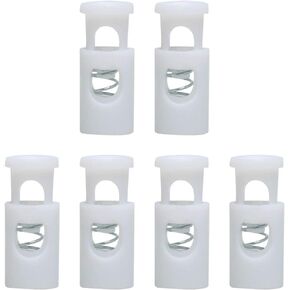 uxcell 6pcs Plastic Cord Locks Stoppers End Spring Loaded Single Hole Toggle Fastener Stoppers Rope for Luggage, Shoelaces, Camping, Storage Bag, White