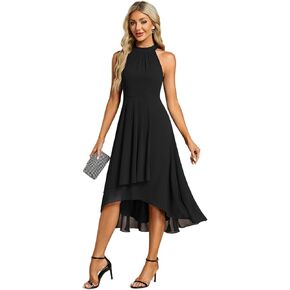 Ever-Pretty Women's 2024 Summer Dress Sleeveless Halter Neck Pletaed High Low Chiffon Formal Dress for Evening Party 31926