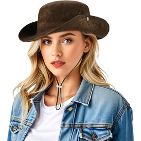 DOCILA Corduroy Cowboy Hat for Women Cozy Western Cowgirl Bucket Sun Hats Packable Fisherman Boonie Cap