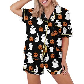 KevaMolly Womens Pajama Sets Pink Flower Print Buttoned Drawstring Waist Lounge Set Short Sleeve Top and Shorts in Kuwait