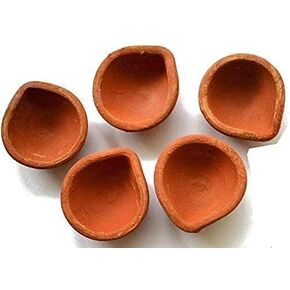 12 Pc Set Clay Diya Diwali Dia with Cotton Wicks for Puja Pooja Traditional Handmade Terracotta