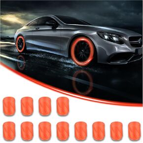 12pcs Automobile Luminous Tire Valve Cap, Automobile Corrosion-Resistant Wheel Valve Cover, Luminous, Automobile Decoration Accessories are Commonly Used in Suvs, Trucks, Cars, Rvs (Orange)