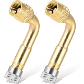 90 Degree Valve Stem Extenders, 2 Pcs Universal Brass Tire Valve Extension Adaptor Metal Valve Stem Extensions for Passenger Cars, Bicycles, Motorcycles, RV, Trailers and Recreational Vehicles