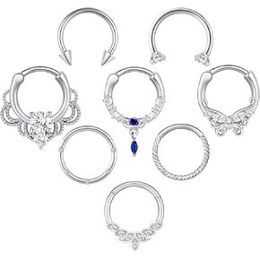 8PCS 16G Septum Rings Daith Piercing Surgical Steel Nose Rings Jewelry for Women Men Cartilage Helix Tragus Hoop Earring Clicker septum piercing