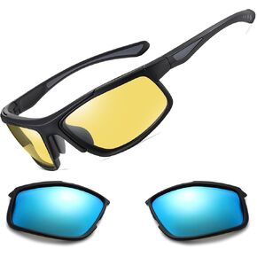 Polarized Night Driving Glasses Unisex Cycling Glasses with Replacement Sunglasses Lenses for Outdoor Sports