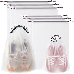 Extra Larg Clear Shoe Bags for Travel 6 PCS, 3 Pcs 13.8" x 17.7" & 3 Pcs 11.8" x 15.7" Drawstring Travel Shoe Bags for Compression Packing,Road Trip Cruise Travel Essentials Shoe Storage Bag