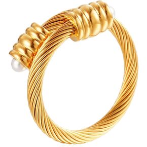 Women's Pearl Ring, Designed with Cuffs for a Lightweight and Flexible fit, Available in Gold and Silver Cable Rings