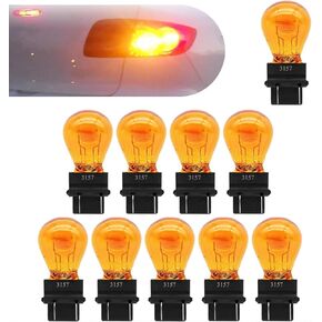 10 PCS 3157 Auto Halogen Brake Light Bulb, 0.64" x 1.62" 12V 21/5W Dual Contact Compact Stable Filament Stable Shock Resistant Mini Quartz Glass Bulb, High Brightness Lighting Bulb (White)