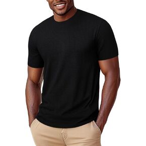 LOGEEYAR Men's Fashion Crewneck Knitted T-Shirts Short Sleeve Textured Pullover Tees Casual Waffle Knit T Shirts for Men