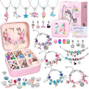 Charm Bracelet Making Kit for Girls - 77Pcs Unicorn Jewelry Making Kit with Initial Jewelry Organizer Box,DIY Charm Bracelet Kit Arts Craft Set Gift for Teen Girl Age 5 6 7 8-12 Christmas Birthday (M)