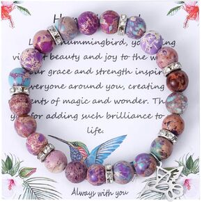 Hummingbird Beaded Bracelet, Hummingbird Bracelet with Greeting Card, Crystal Bracelet Gemstone Jewelry for Women Hummingbird Lovers Inspirational Gift
