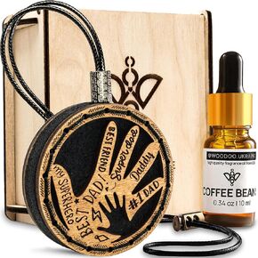 Wood Car Air Freshener — Handcrafted Car Air Freshener — Father’s Hands Fragrance Oil Diffuser in Wooden Gift Box — Fathers Gift for Car with Coffee Beans Scent Fragrance Oil - 10 ml