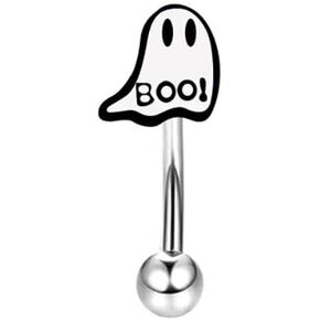 16G Halloween Ghost Eyebrow Ring for Women Cute Stainless Steel Ghost Eyebrow Studs Cartilage Earring Halloween Body Piercing Jewelry