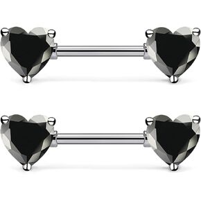 14G ASTM F136 Titanium Nipple Piercing Jewelry Heart CZ Nipple Barbell Jewelry Internally Threaded G23 Solid Titanium Nipple Piercing Barbell Ring Jewelry for Women Men 14 Gauge