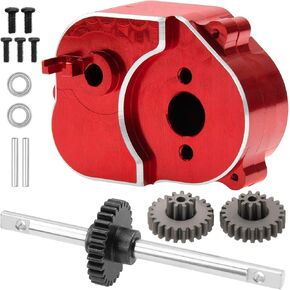 ShareGoo RC Transfer Case Transmission Gearbox Housing & Steel Gear Set Upgrade Parts Compatible with MN82 MN78 1/12 RC Car (Red)