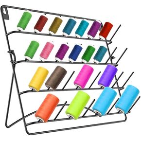 حامل خيط مثبت على الحائط على سطح الطاولة، 28 بكرة خيط منظم بكرات معدنية لخيوط الخياطة، حامل خيط تخزين خيط الخياطة لخياطة اللحف وخيوط الخياطة باللون الأسود in Kuwait