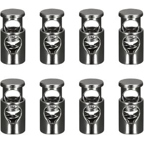 uxcell 8Pcs Metal Cord Locks, 6mm Single Hole Toggle Spring Stop Cord Locks End Fastener Slider for Backpacks Clothing Drawstrings Lanyards, Silver White