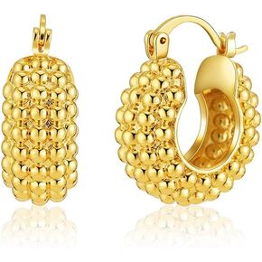 18K Gold Chunky Hoop Huggie Earrings,Punk Exaggeration Hollow Geometry Earrings,Aesthetic Anniversary Jewelry Gift for Women Teen Girls