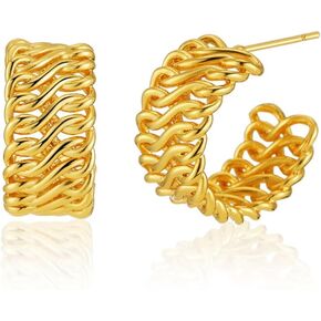Chunky Braided Chain Hoop Statement Earrings for Women Teen Girls,14K Gold Twisted Rope Round Huggie Stud Earrings Party Prom Fashion Jewelry Gifts
