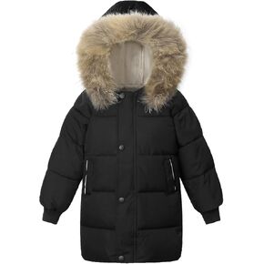 Winter Kids Boys Girls Long Warm Fleece Hooded Coats Waterproof Puffer Jackets