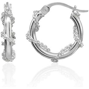Sterling Silver Chain Wrap Click-Top Hoop Earrings, 15mm-30mm