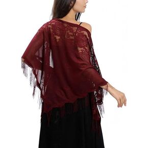 Women Lace Triangle Wraps Floral Mesh Shawls with Fringe 1920s Wedding Evening Party Dresses Scarves