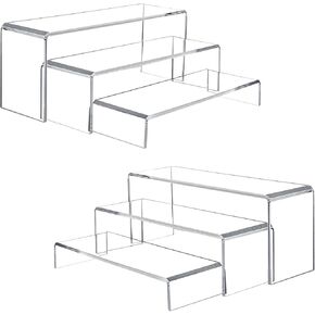3 Pcs Large Acrylic Display Risers, 12" Large Risers Display Stands, 0.19" Thick Clear Risers Display Stands Large, Clear Rectangular Display Shelf for Showcase, Collectibles, Cupcake, Dessert
