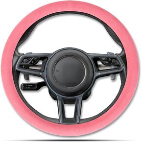 Alcantara Car Steering Wheel Cover, Anti-Slip, Comfortable Grip, Breathable, Durable, Full Surround, Universal Fit Car Interior - Pink - Regular Style