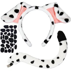 Dalmatian Dog Ears Headband, Halloween Headband Dalmatian Dog Ears Adult with Tail Felt Sticker Halloween Costume Accessories Party Supplies
