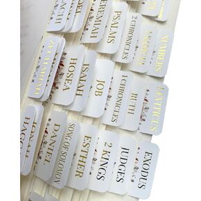 Bible Tabs for Women, Men, Her, Him - Laminated Gold Foil Embossing Index Tabs, Journaling Supplies with 80 Tabs (66 Old and New Testament Tabs, 14 Blank)