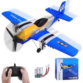 RC Plane 3-Channel 2.4GHZ RC Airplane, P51D Mustang Fighter with 2 Batteries, KF602 Remote Control Plane Gyroscopes Stabilization System Easy to Fly Suitable for Beginners, Kids, Adults
