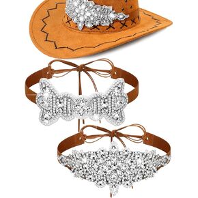 Tarpop 2 Pcs Rhinestone Cowboy Hat Bands for Women Bling Cowgirls Hat Bands Adjustable Western Hat Belt Cowboy Hat Accessories Women Hair Bands