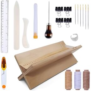 2024 Updated 9.5 Inch Signature Punching Tools for Book Binding Kits - Assembled Bookbinding Kit with Waxed Thread, Needle,Binder Paper Clips, Awl - for DIY Bookbinding Crafts and Sewing Supplies